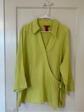 Sunny Leigh Green Linen Wrap Blouse - 3X